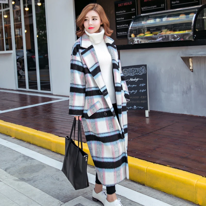 X Blanc Femmes Jq43 Hiver Garder White Lâche Treillis Angleterre Occasionnel Nouvelle Mode Épaissir long Style Chaud Manteau Robes De Laine Femme Au aqdPwBq