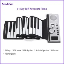 Piano eletrônico de silicone com 61 teclas, teclado virtual MIDI de enrolar, flexível portátil e dobrável