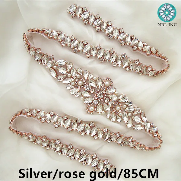 

(1PC) long size wedding belt silver Rhinestone Applique gold bridal beaded crystal applique iron on for wedding dresses WDD0708
