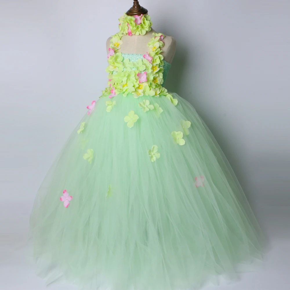 Светильник, зеленый цветок, платье-пачка для девочек детское платье для свадьбы, дня рождения бальное платье для девочек, тюль, принцесса-фея цветы, платье