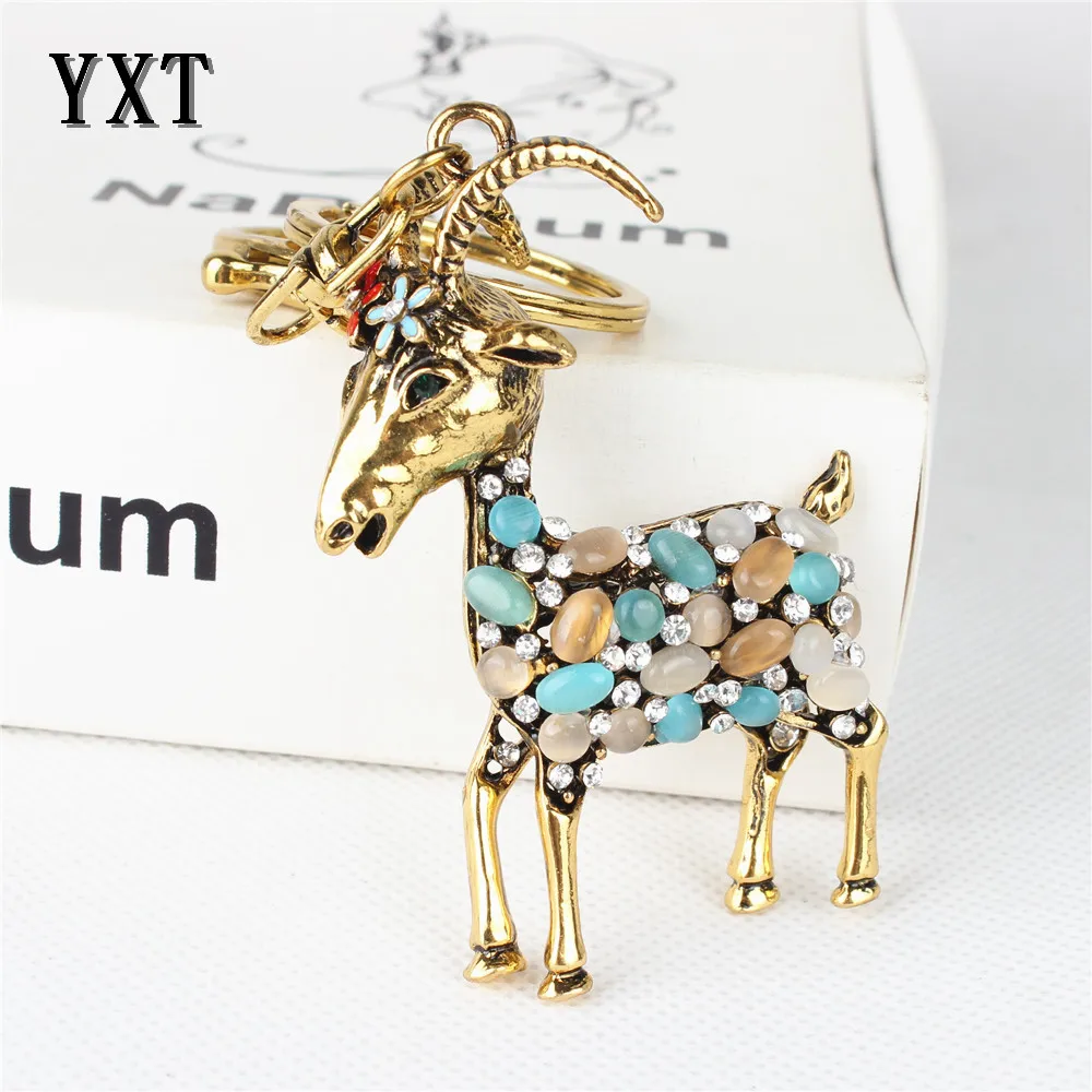

Classic Vintage Goat Sheep Flower Cute Crystal Rhinestone Charm Pendant Purse Bag Car Key Ring Chain Creative Birthday Gift