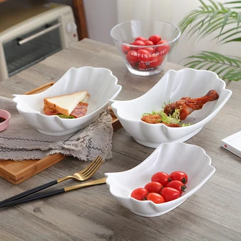

Creative Ceramic Pure White Hotel Tableware Fruit Salad Tableware Dish Snack Western Dining Home Tableware Kitchen Dining Bowls