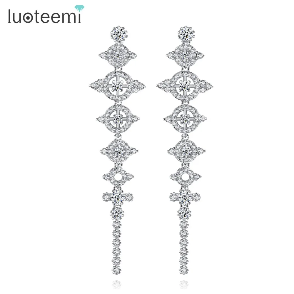 Luoteemi CZ Хрустальная Люстра Длинные Висячие серьги серебро Цвет со стразами