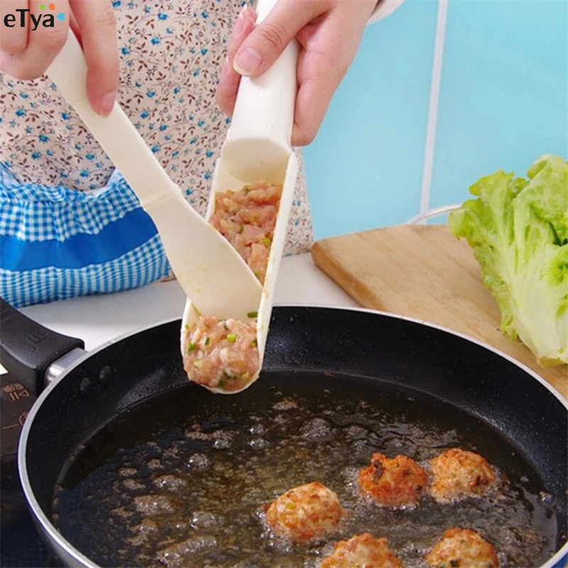 

2Pcs Plastic Dual-head Meatball Maker With spatula Beef Fish Meat Stuffing Ball Model Meat Balls Home Kitchen Cooking Tools