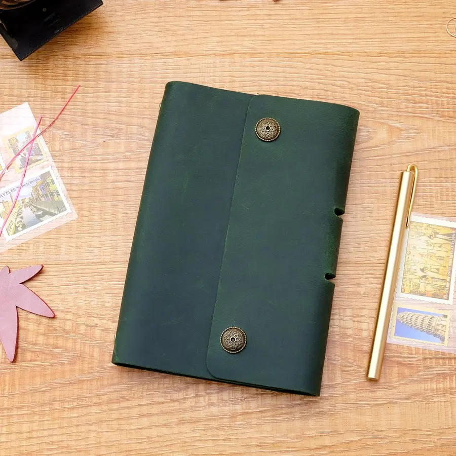 

Handmade leather cowhide diary traveler a6 loose leaf notebook vintage notepad genuine leather gift