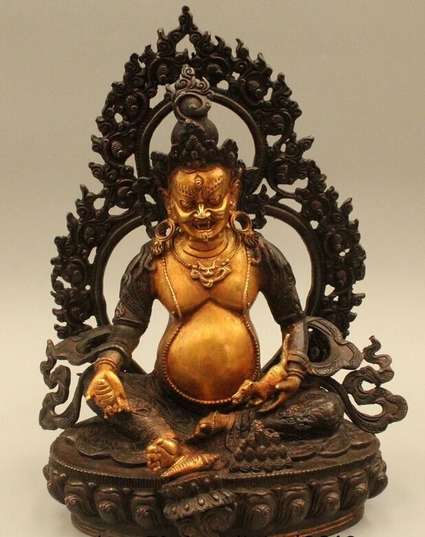 

xd 002674 10"Chinese Tibet Tibetan Buddhism Bronze Gild Money Jambhala Buddha Statue