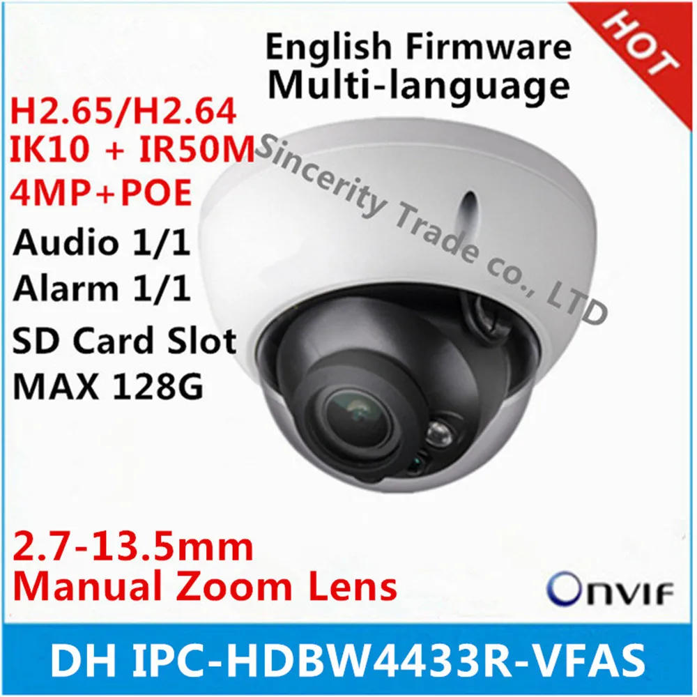 

DH IPC-HDBW4433R-VFAS 4Mp Starlight Camera 2.7-13.5mm Manual zoom lens with SD card slot Audio Alarm interface IP camera