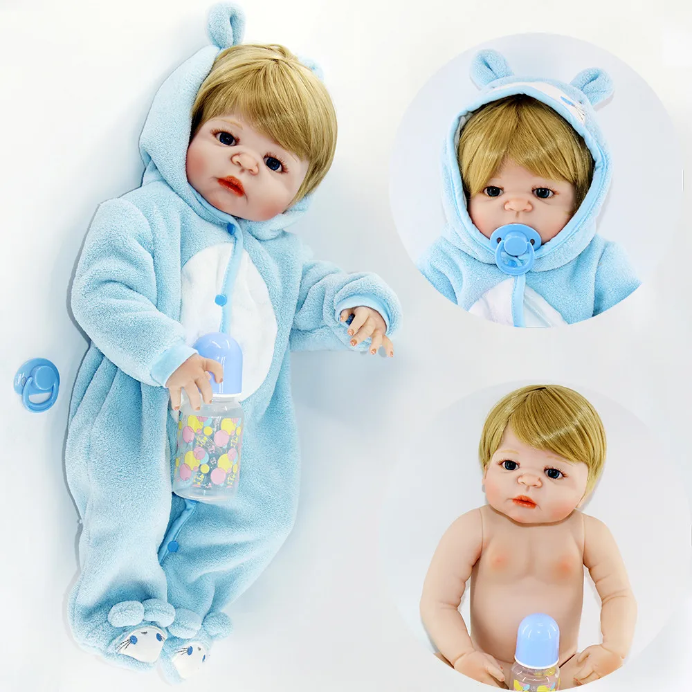 

22inch 100% full body Silicone high quality blue/brown eyes clothes+bottle+blanket best dolls birthday toy bebe alive bonecas