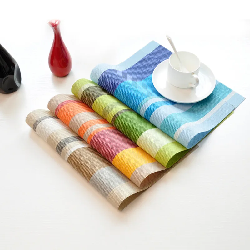 4 pcs/Lot PVC Dining Tables Placemat 6 color stripe Bar Mat kitchen