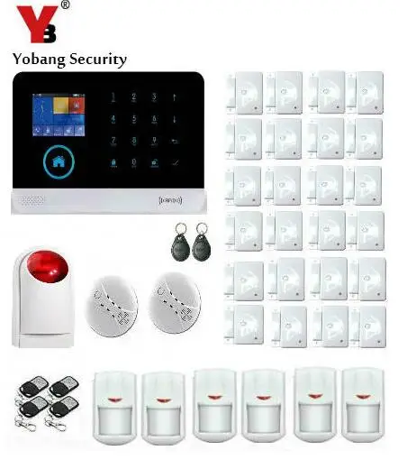 Yobang Security Touch Keypad Wireless SMS WIFI Home GSM Alarm System Smoke Detector Motion Sensor Magnetic Door Alarm Kits