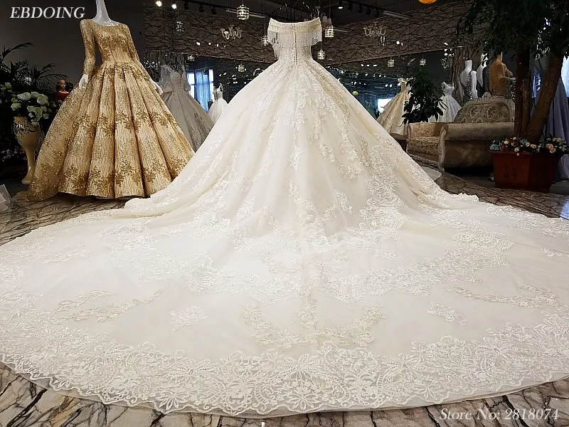 Настоящее фото халат De Mariage свадебное платье трапециевидной формы Vestidos De Novia вырез лодочкой с короткими рукавами Королевский поезд кружево с бисером