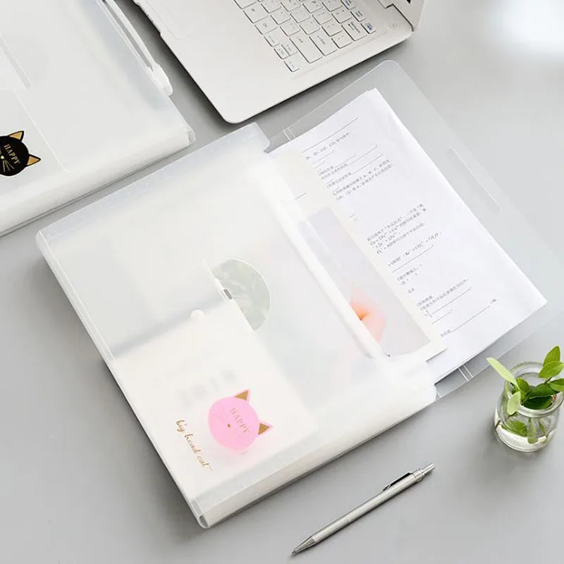 

1 Pcs Transparent Simple A4 Cat Leaf File Folder 13 Grids Document Bags Expanding Wallet Bill Folders for School Stationery
