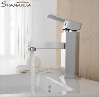 

Free Shipping Bathroom Products Solid Brass Chrome Finished Square Basin Faucet Mixer,Sinlge Handle Sink Basin Faucet Mixer Tap