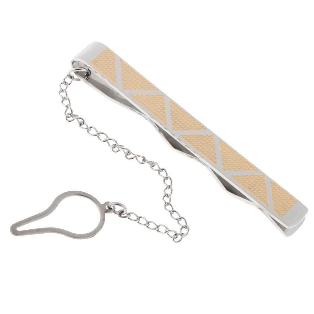 Stainless Steel Necktie Slid Pins With Chain Business Party Fashion Pinch Tie Clasp Jewelry