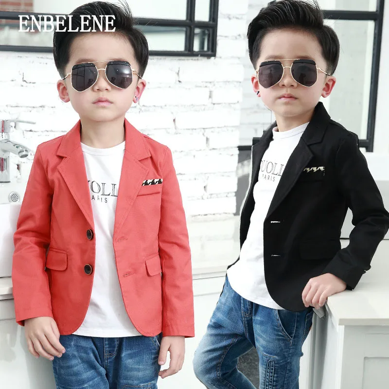 2017 Fashion Skinny Boys Suit Jackets for Children Black Orange Casual