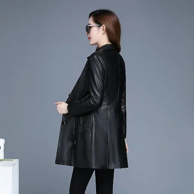 Кожаная женская куртка винно-красного цвета, длинное пальто из искусственной кожи, новинка, Осень-зима, Корейская тонкая черная XL-6XL размера плюс, одежда LR247 - Цвет: Black better