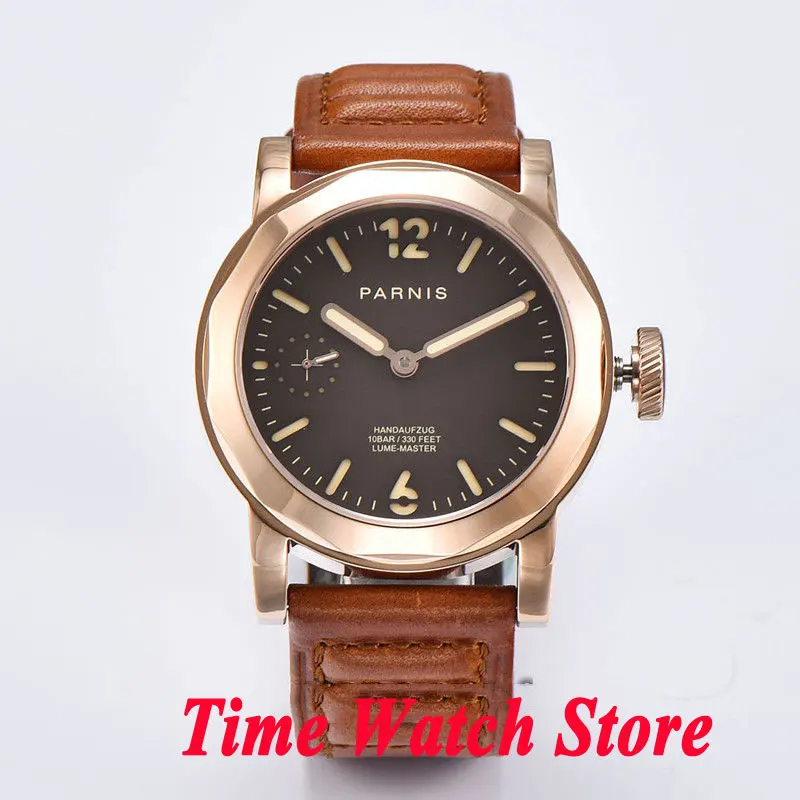 

Parnis 44mm Golden case sapphire crystal mens watch 718 mechanical 6497 hand winding movement