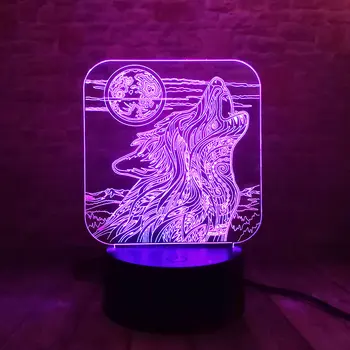 

Wolf Whistling Figure 3D Illusion LED NightLight Luminous Colorful Touch Flash Fairy Light Desk Lamp Animal Model Toys