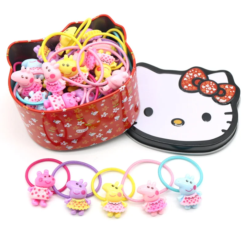 50 шт./компл. милый кролик резинки для волос с рисунок «Hello Kitty» коробка резины рождества для девочек; мини-юбка для девочек/детей - Цвет: Pig hair bands
