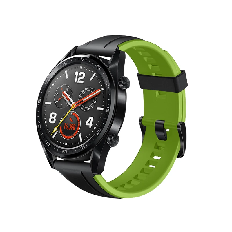 22 мм браслет для huawei Watch GT ремешок силиконовый Wrisrband для huawei GT Watch Band/Magic для Xiaomi Amazfit Stratos 2/Pace 1 - Цвет: Black green