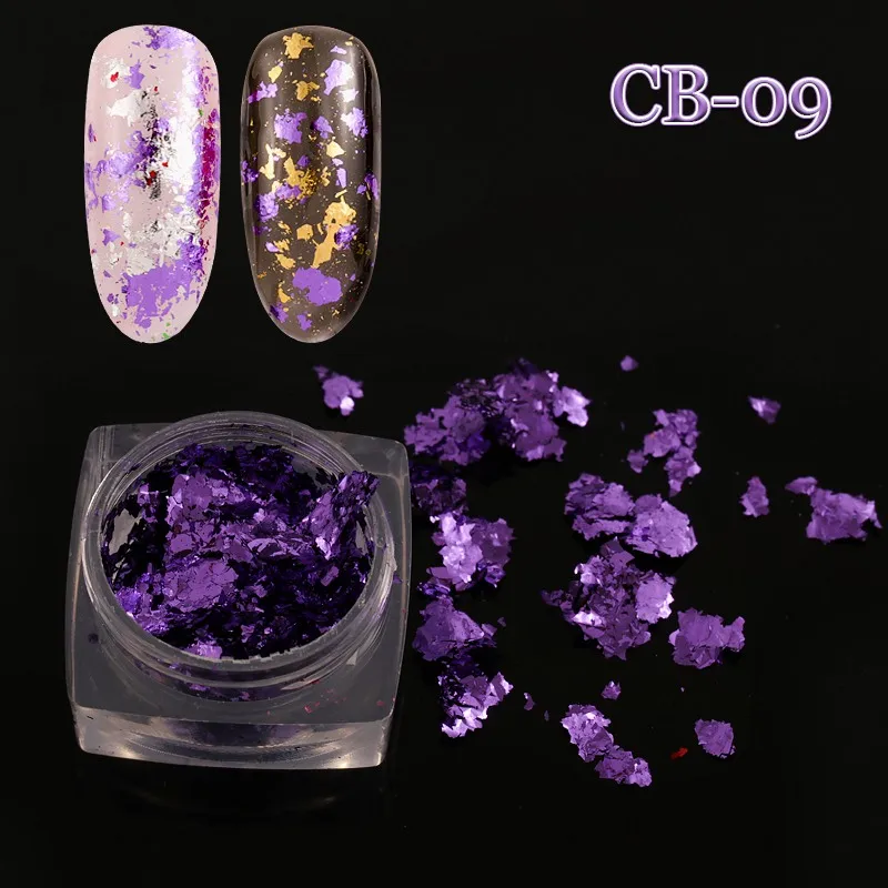 12 Grid/Set or 1 JAR Colorful Aluminum Irregular Holographic Glitter Foil Sequin Powder Nail Mirror Flake Paillette Manicure DIY - Color: CB09