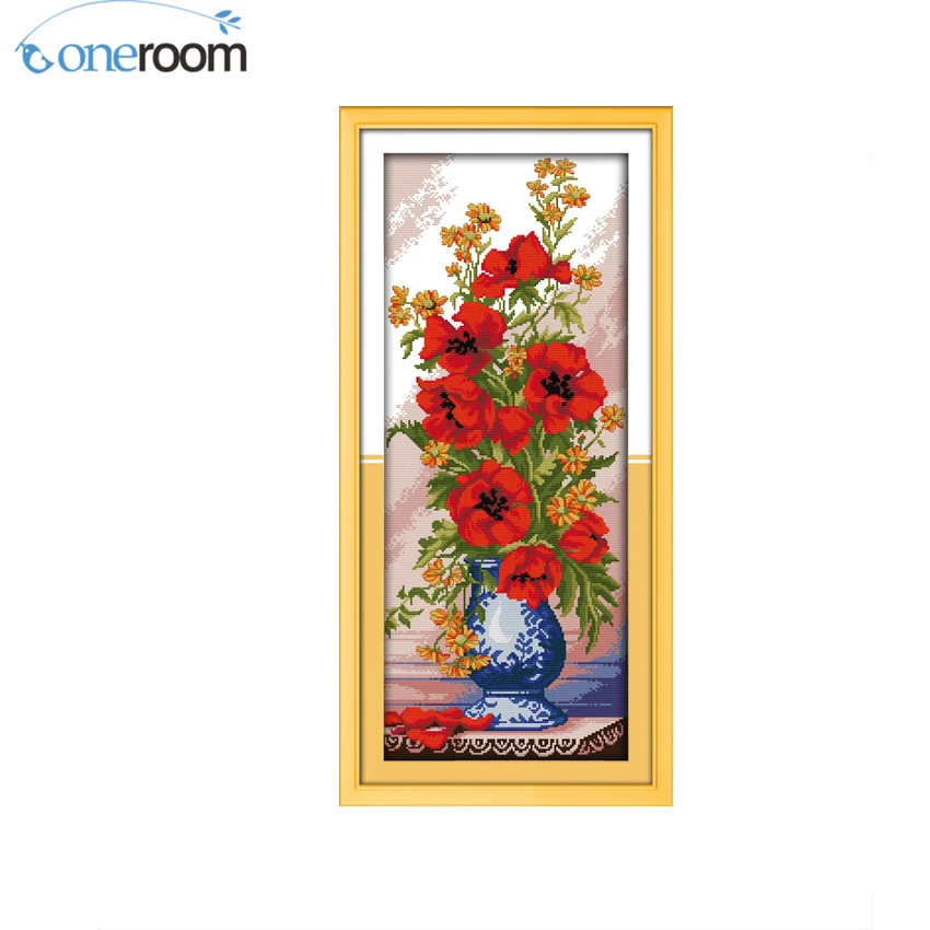 

Poppy Celadon Vase Counted Cross Stitch 11CT 14CT Cross Stitch flowers Cross Stitch Kits for Embroidery Home Decor