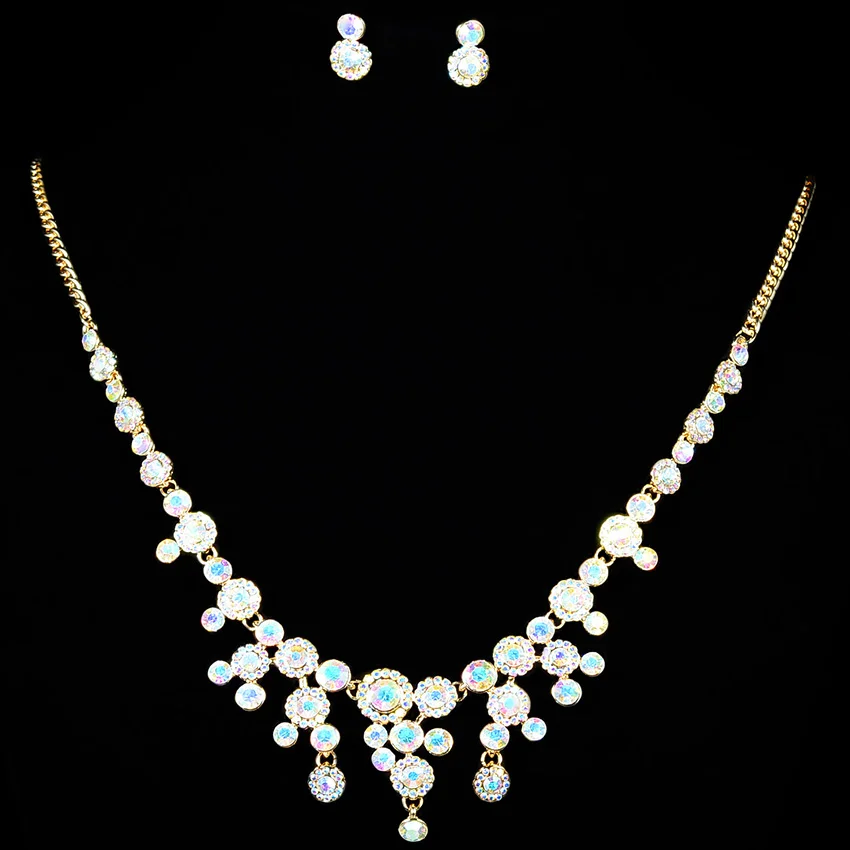

Gold-color Austria Crystal Pendant Necklace Earrings Set Rhinestones Bridal Jewelry Set Party Luxury Jewellery Bisuteria JS0079