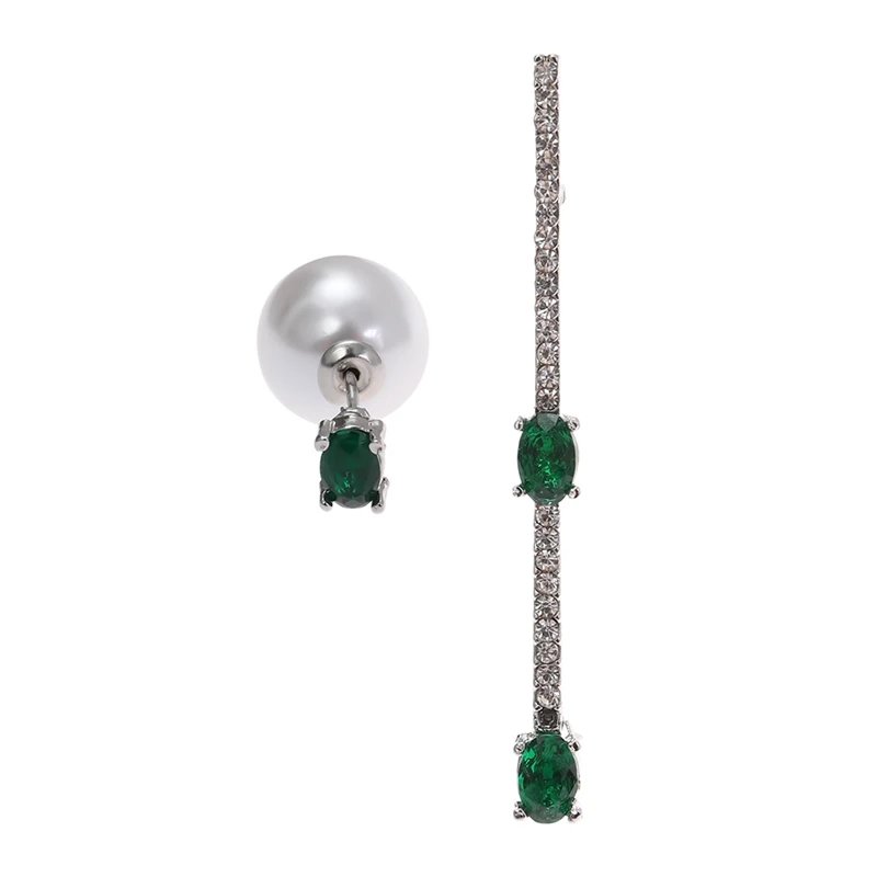

New Fashion Jewelry Asymmetric Green Rhinestone Earrings for Women Elegant Retro Charm Pearl Pendant Long Drop Dangle Earring