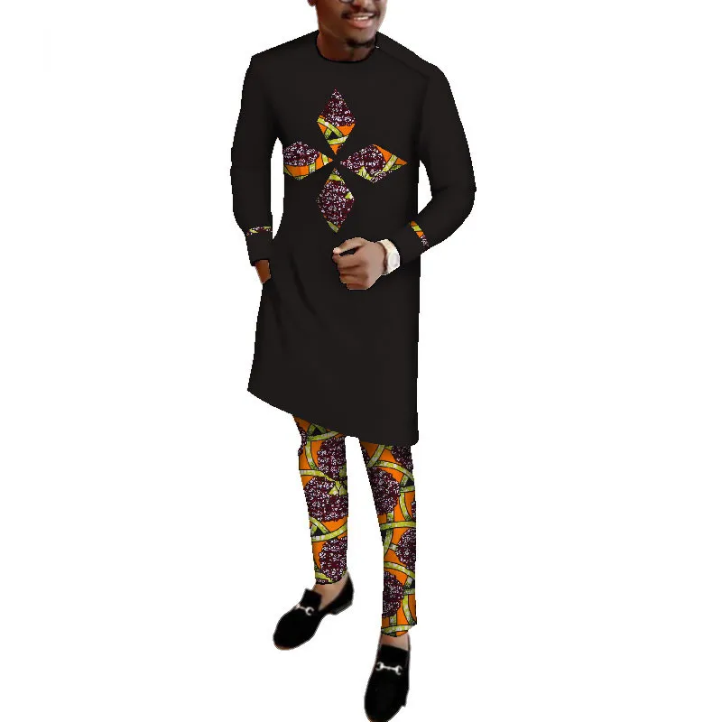 African-Clothes-for-Men-Long-Sleeve-Shirt-and-Pants-Set-Bazin-Riche-African-Print-Patchwork(14)