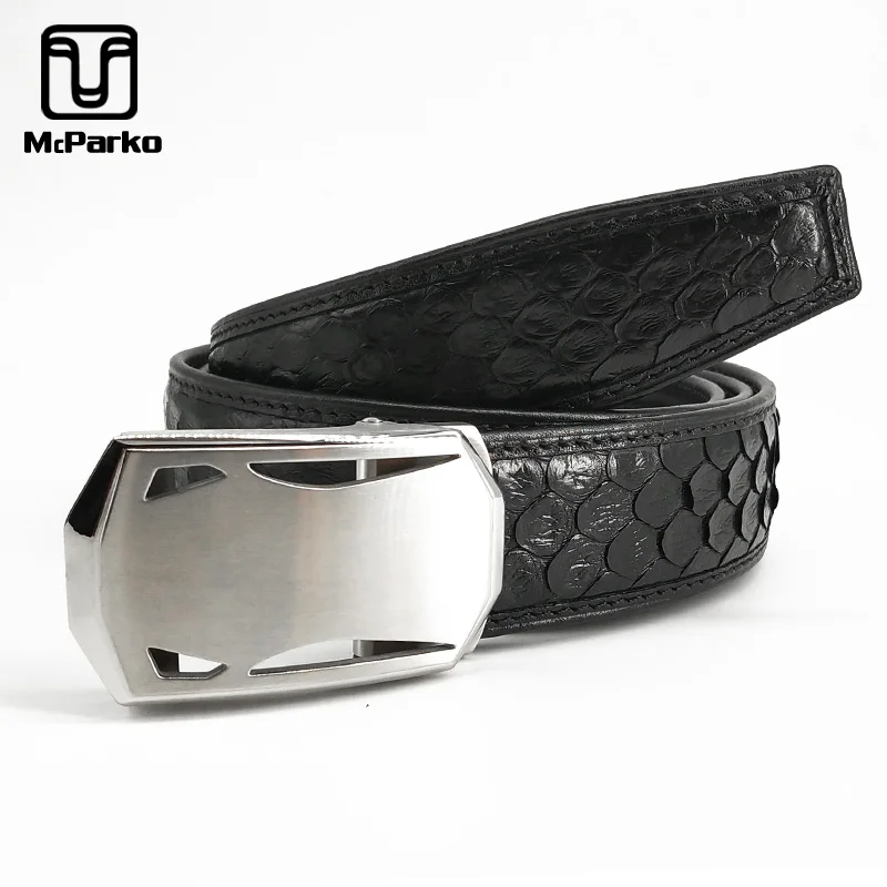 

McParko Genuine Snakeskin Belt Automatic Genuine Leather Belt Men Luxury Real Snake Skin Waist Belts 35mm Stainless Steel Buckle
