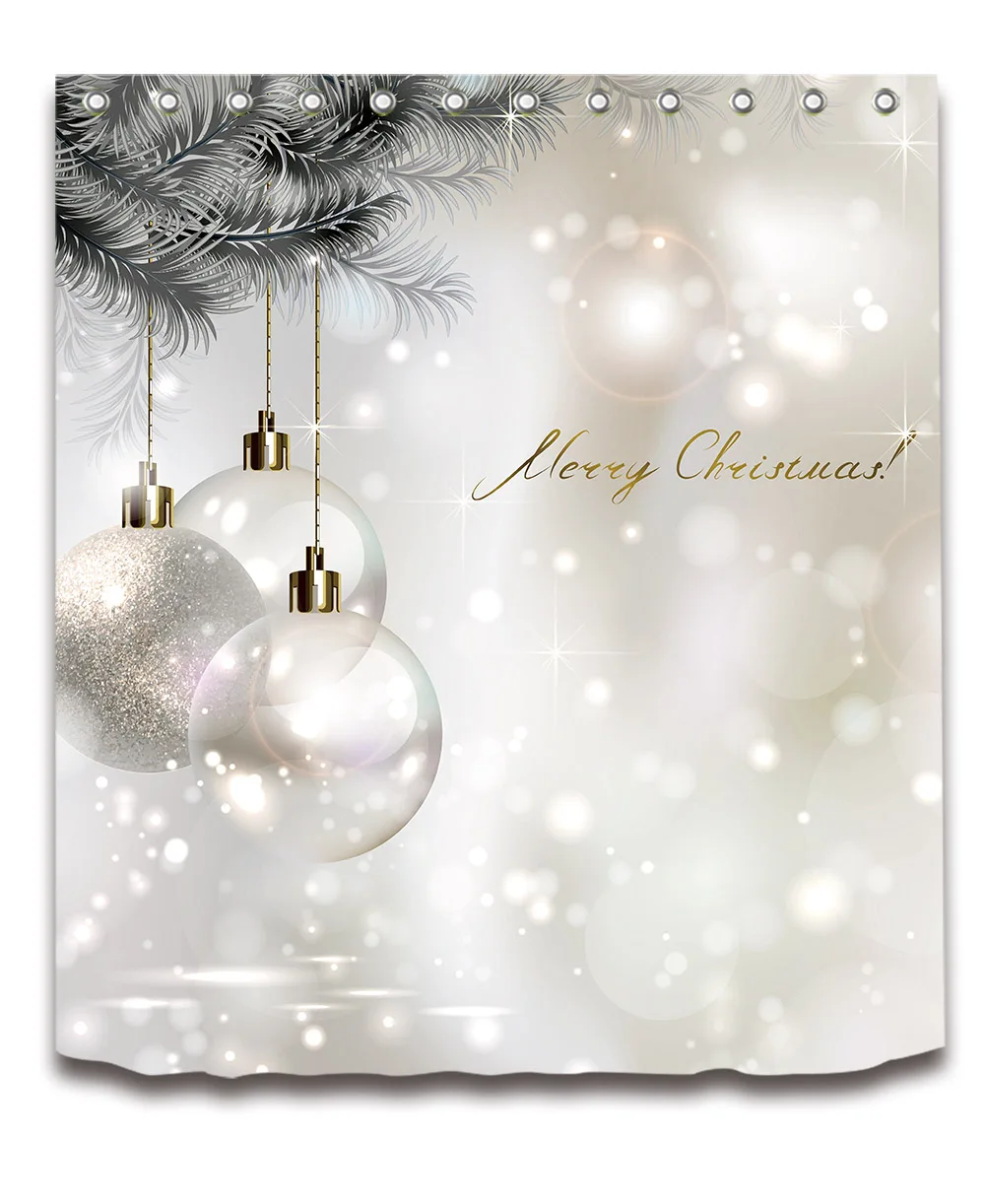 Белая занавеска для душа s Рождество блеск шар дерево зима роскошный моющийся Ванная комната занавеска ткань полиэстер для ванной Декор