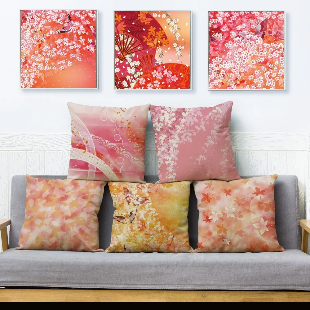 

Aestheticism Decor Romantic Sakura Cushion Covers Sofa Throw Pillow Cover Colorful Pink Flower Plant Floral Home Pillowcas