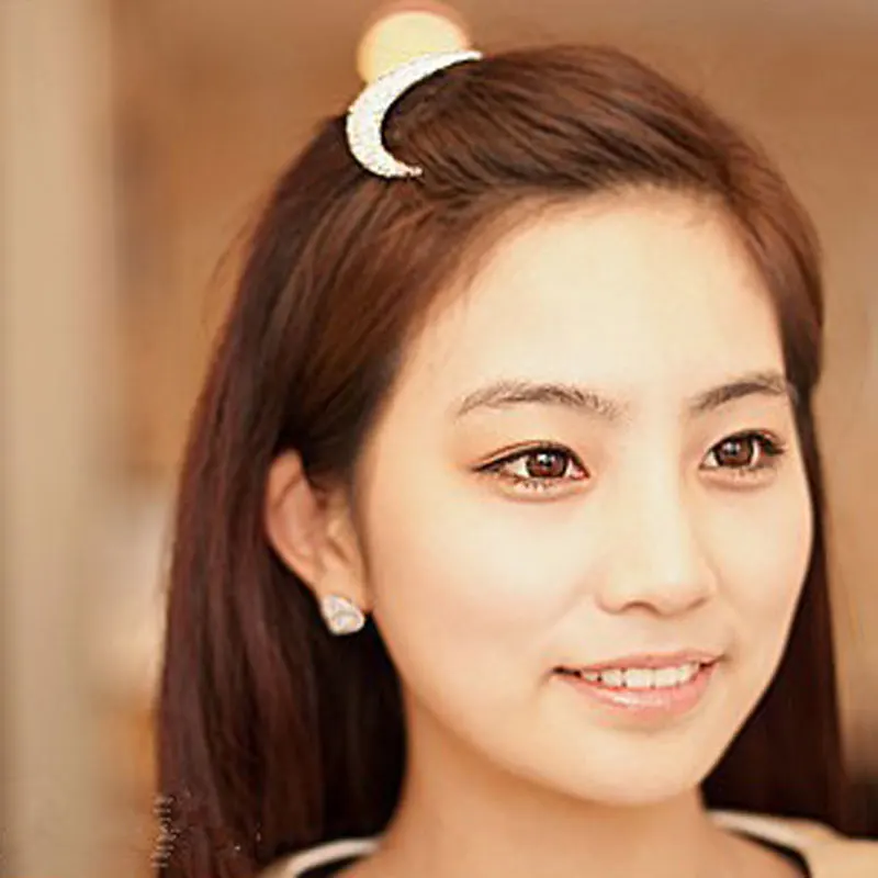 Buy 3Pcs Metal Hair Clips Crystal Glitter Moon Shape