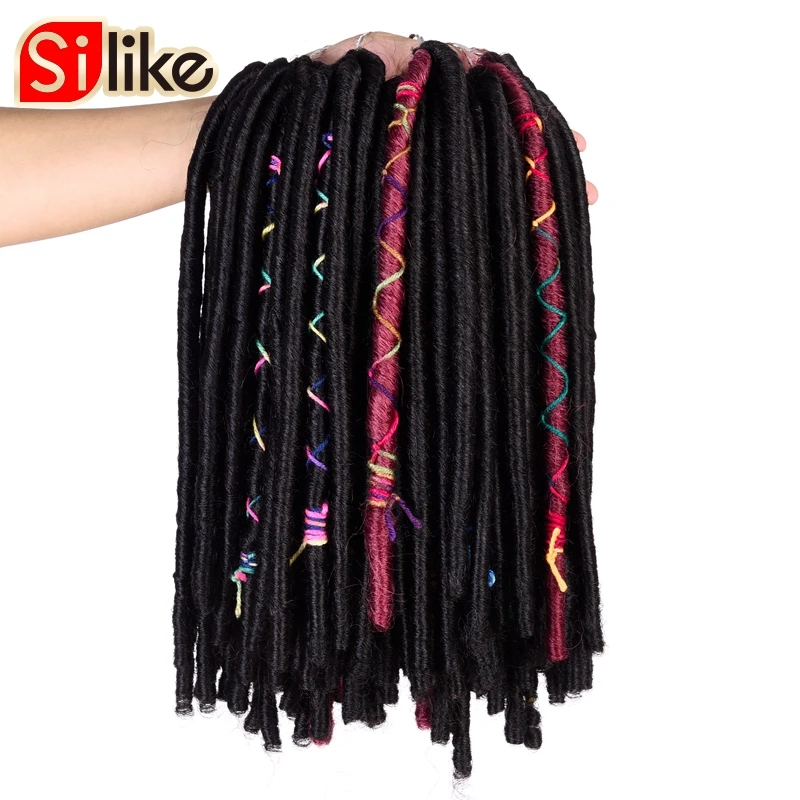  Silike Synthetic Soft Fauxlocks High Temperature Fiber 14inch Crochet Braid Hair with Colorful line