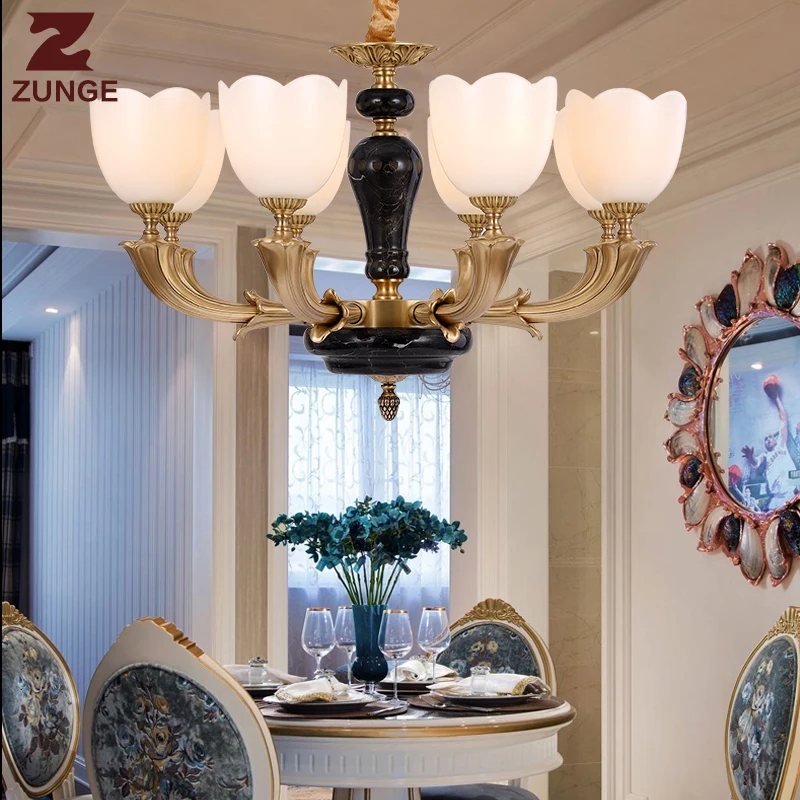 Modern LED copper Chandelier Lights T050 in the Living Room lampadari lustre para sala large lighting fixtures glass lampshade | Лампы и