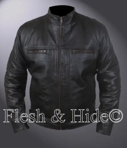 Men/'s Fashion Biker Jacket with 2 Flat Front Zipper Pockets