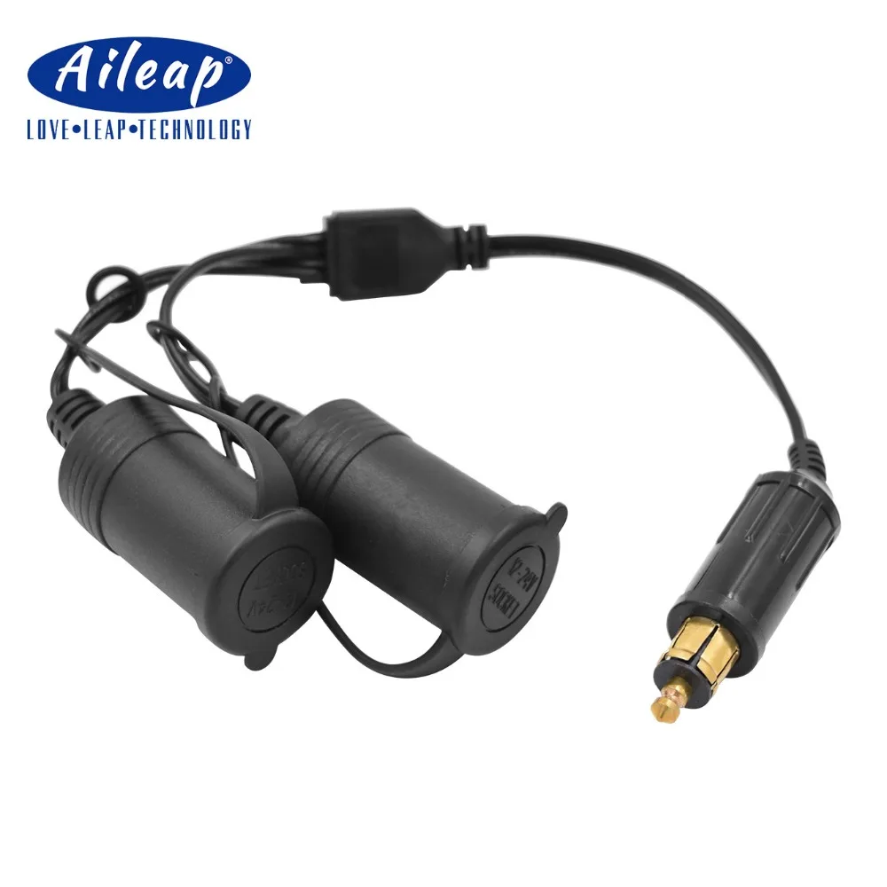 

Aileap Hella Din Plug to Standard Cigarette Lighter Socket Adapter Dual Ports with Waterproof Cover for BMW Motorcycle - Black