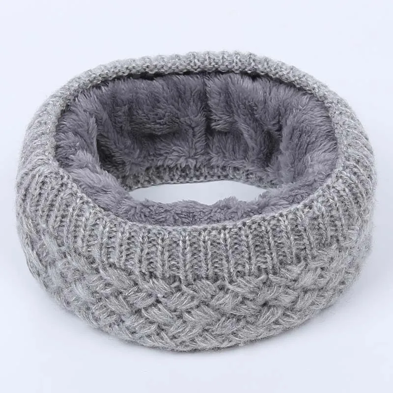 Winter new children's knitted bib men's outdoor warm scarf ladies velvet comfort fabric thickening unisex slouchy beanie hijabs - Цвет: Gray