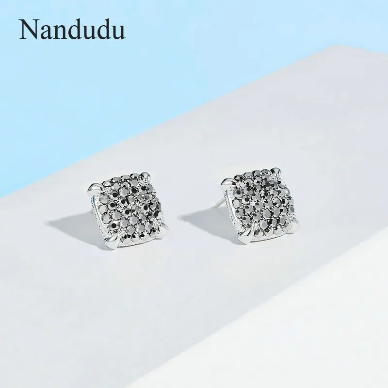 Nandudu Новое поступление 100% Серебро 925 пробы Lucky квадратные серьги для женщин