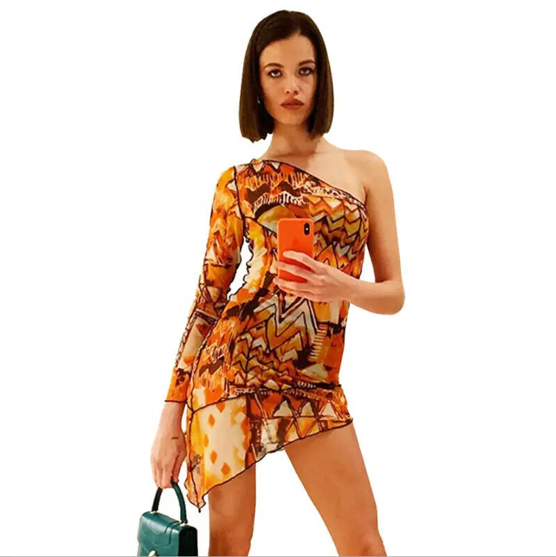 

Women's Sexy Off Shoulder Bodycon Sleeveless One Shoulder Evening Party Club Short Mini Dress Clothes