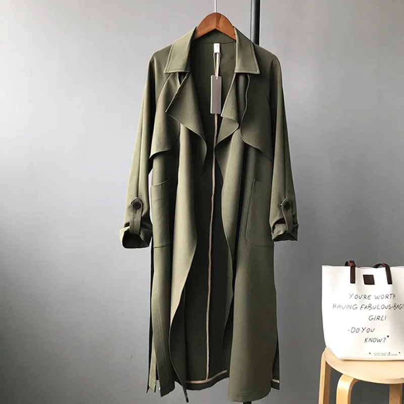 Goede 2019 Nieuwe Lange Vrouwen Riem Loopgraven Knielengte Fashion Asymmetrische High Street Jassen Slim Waisted Casual Loopgraven Midi Rood