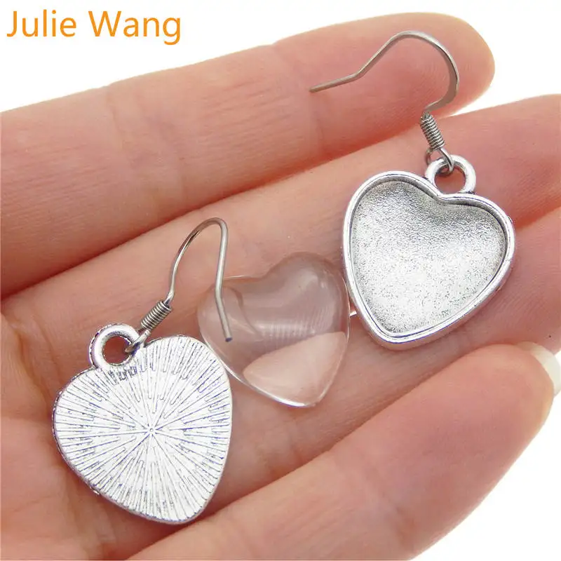 Julie Wang 9 пар серьги-подвески из сплава крючок Висячие пустые сердце овальные Круглые Кабошон Установка лоток с прозрачным стеклом модные ювелирные изделия