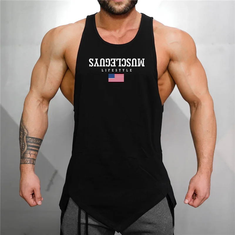 Muscleguys тренировочная майка Топ для Мужчин Тренировки Бодибилдинг Рубашка без рукавов мужской хлопок Фитнес костюмы повседневное майка