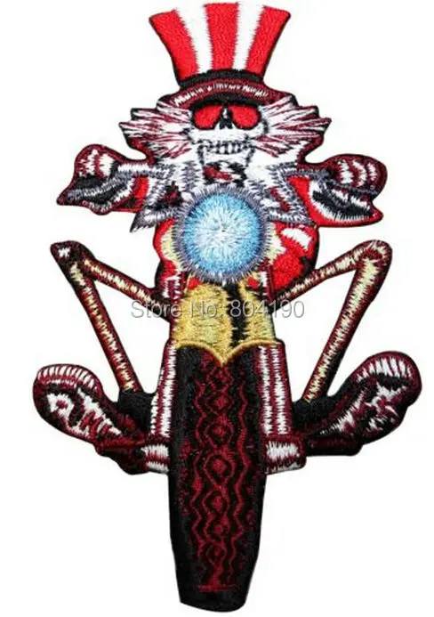 

4.3" Grateful Dead Biker Uncle Sam Skeleton on Motorcycle Music Band Heavy Metal Iron On Patch MOTIF APPLIQUE Rock Punk Badge