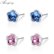 Anenjery 4 цвета Искусственный хрустальный цветок 925 пробы серебряные серьги-гвоздики для женщин S-E691