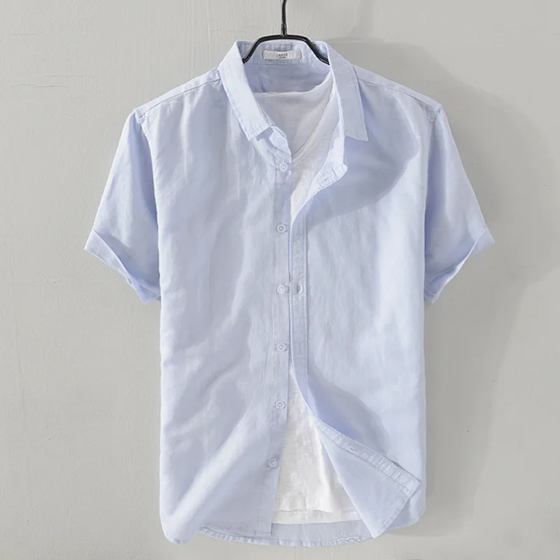 

Men 2019 Summer Fashion Brand Japan Style Simple Cotton Linen Short Sleeve Shirt Male Casual Slim Fit Thin White Shirts Cloth