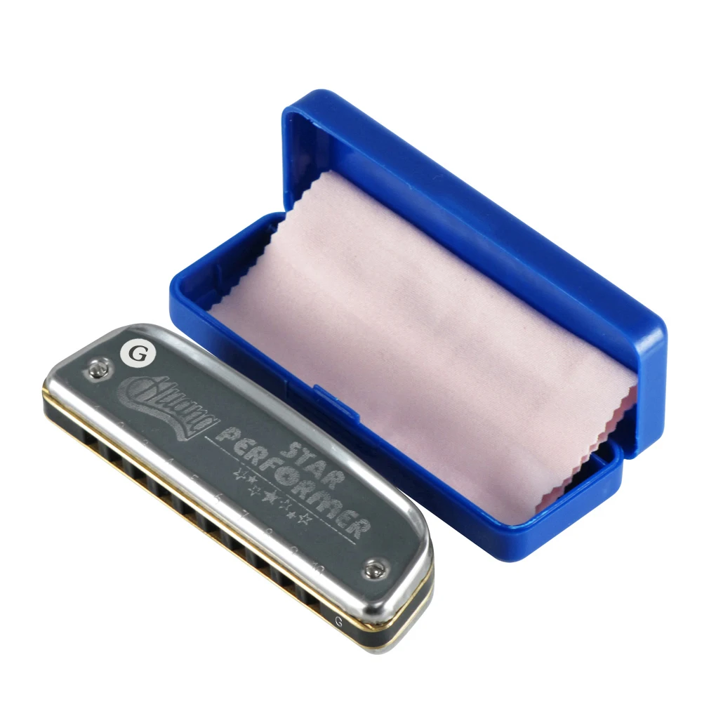Huang 10 Holes 20 Tone Diatonic Blues Harmonica Harp Mouth Organ Harmonica Key of G Silverin