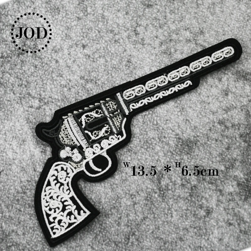 Revolver Hand Gun Embroidered Biker Jacket Patch Iron on Sew On Badge Transfer