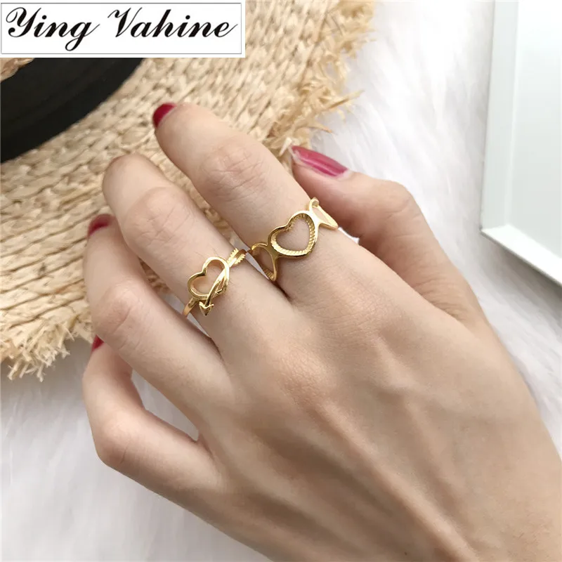 

ying Vahine The Arrow Of Love 100% 925 Sterling Silver Hollowed-out Hearts & Cupid's Arrow Gold Open Rings for Women