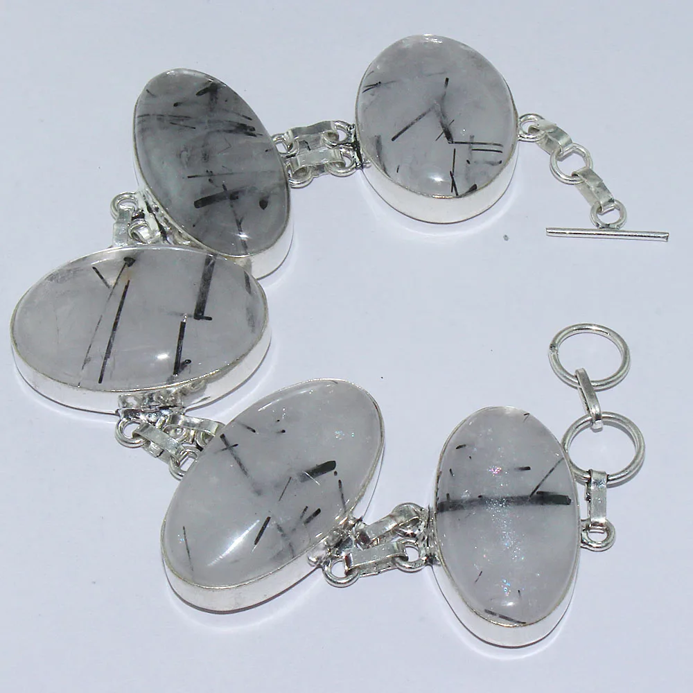 

Black Rutile Bracelet Silver Overlay over Copper , 21.5 cm, B1001